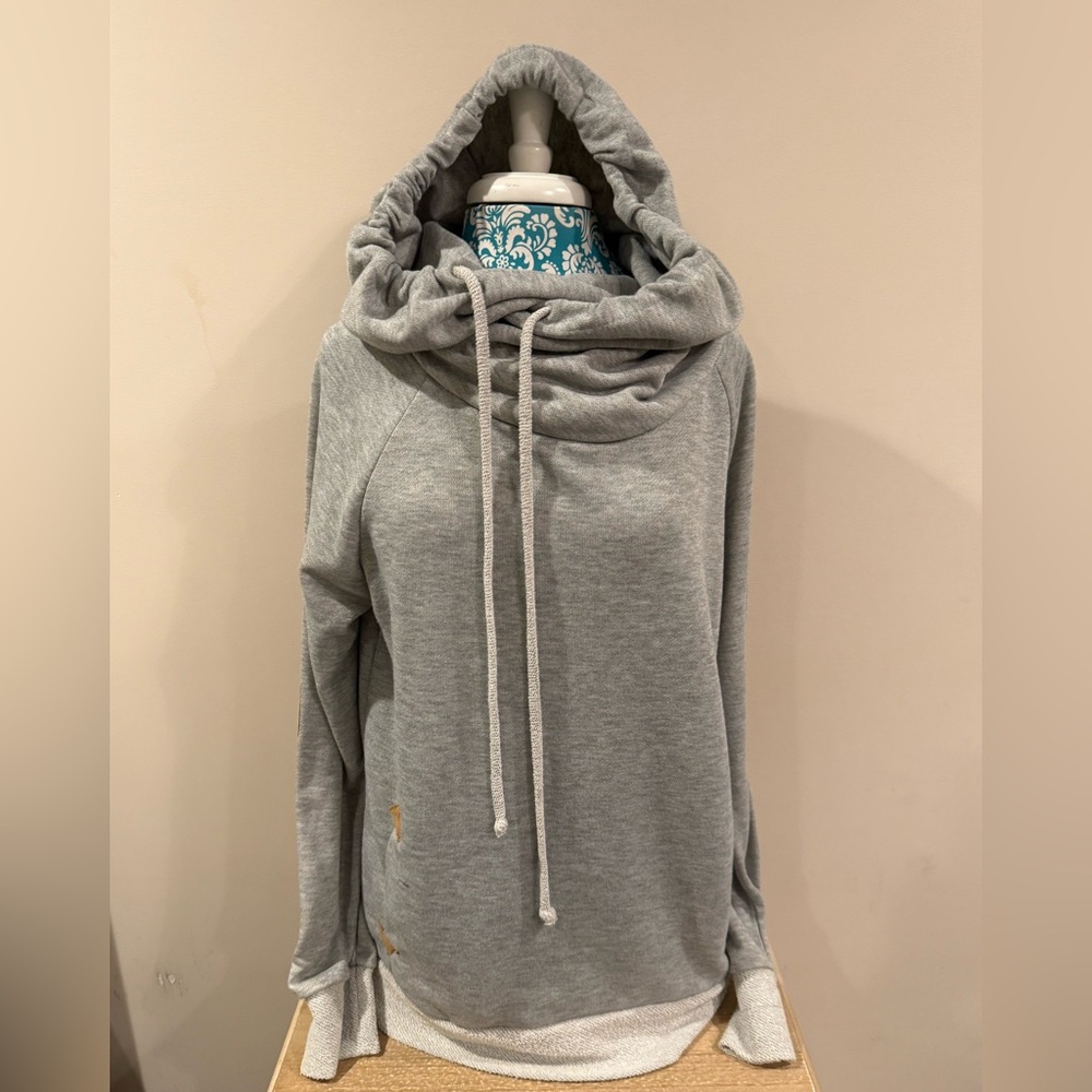 WANNA B Lightweight Gray & Winter White Cowl Neck Sweatshirt